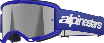 Alpinestars GOGGLES Vision 3 blue goggles with silver mirror lens for motocross or racing activities.