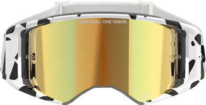 Alpinestars GOGGLES Supertech white goggles with gold mirror lens, featuring a sleek design and adjustable strap.