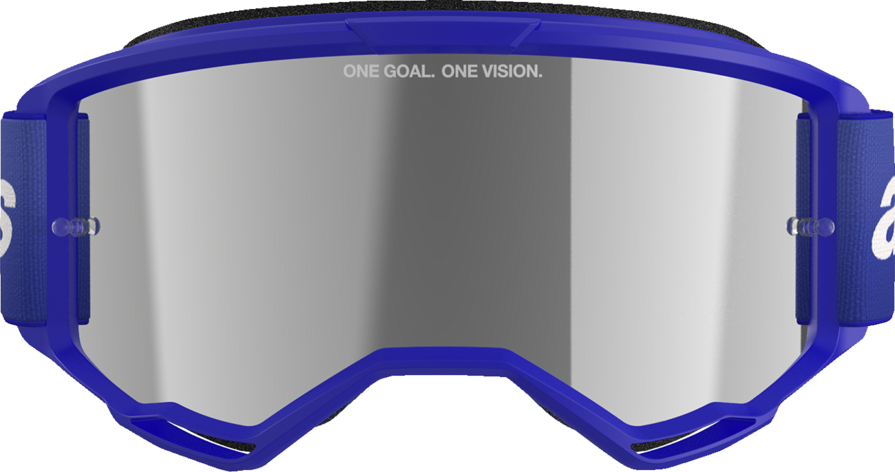 Alpinestars GOGGLES Vision 3 blue goggles with silver mirror lens for motocross or racing, adjustable strap and ventilation features