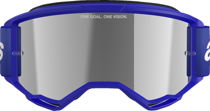 Alpinestars GOGGLES Vision 3 blue goggles with silver mirror lens for motocross or racing, adjustable strap and ventilation features