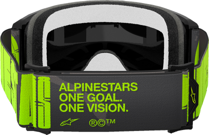 Alpinestars GOGGLES Vision 5 Hollow Charcoal and Yellow Fluo with Silver Mirror Lens, featuring a sleek design and adjustable strap.