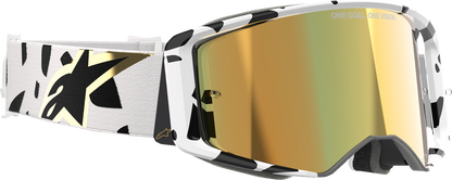 Alpinestars GOGGLES Supertech white frame with gold mirror lens, designed for motocross or racing helmets.