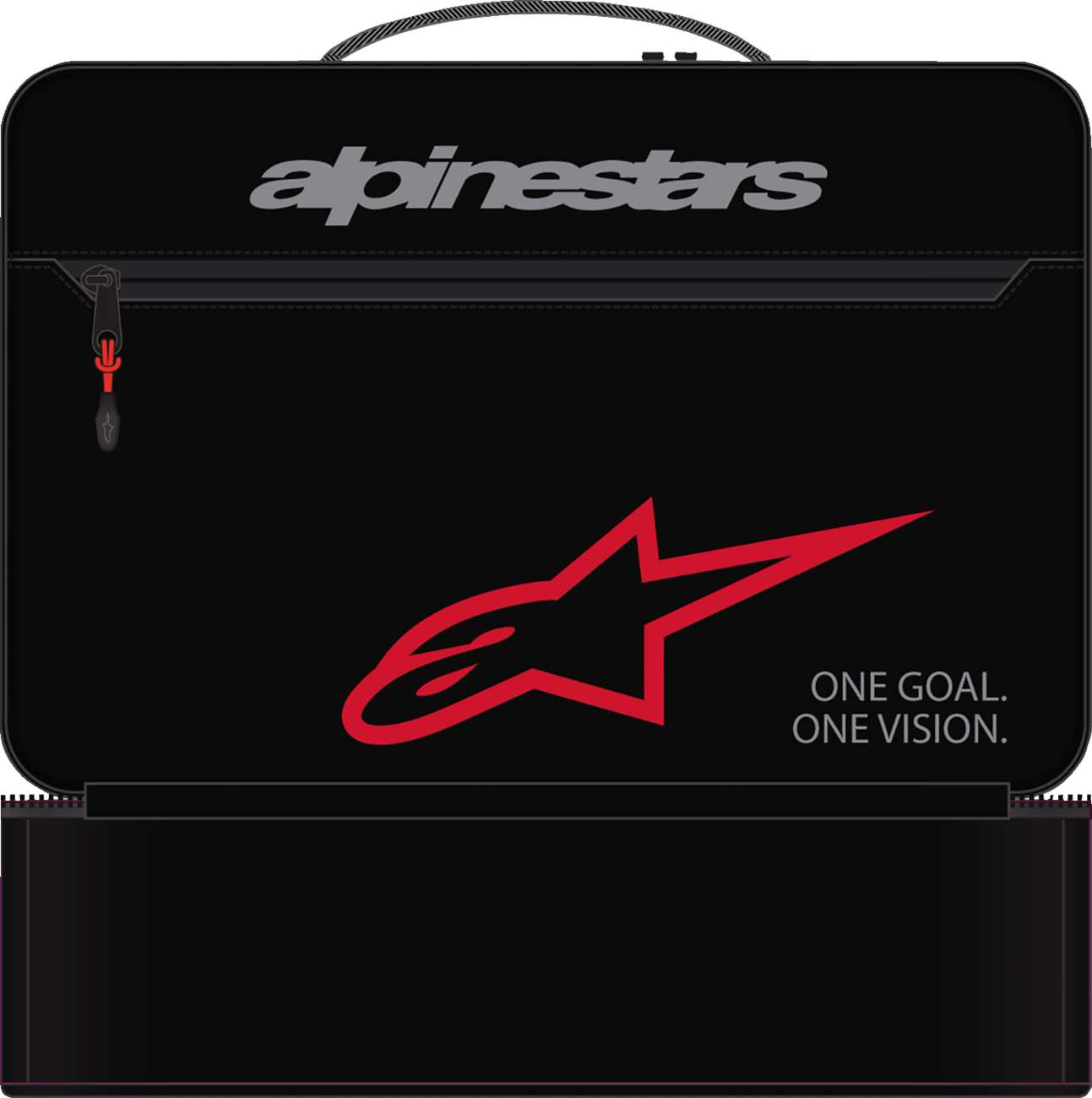 Alpinestars Gogglessupertech Vision goggles with protective case, featuring clear lens and adjustable strap for motorcycle riding.