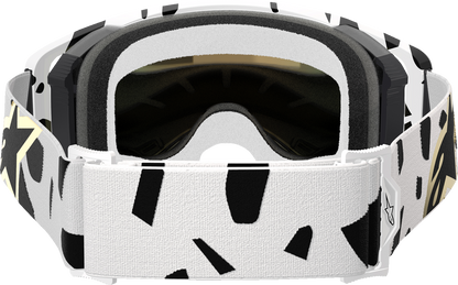 Alpinestars GOGGLES Supertech white goggles with gold mirror lens, designed for motorcycle or motorsport use.