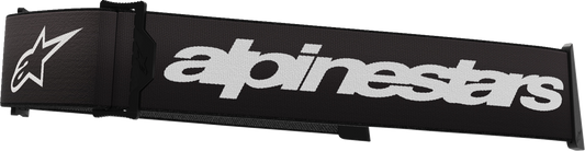 Alpinestars Gogglessupertech goggle strap in black and white with adjustable fit and branding for motocross or racing helmets