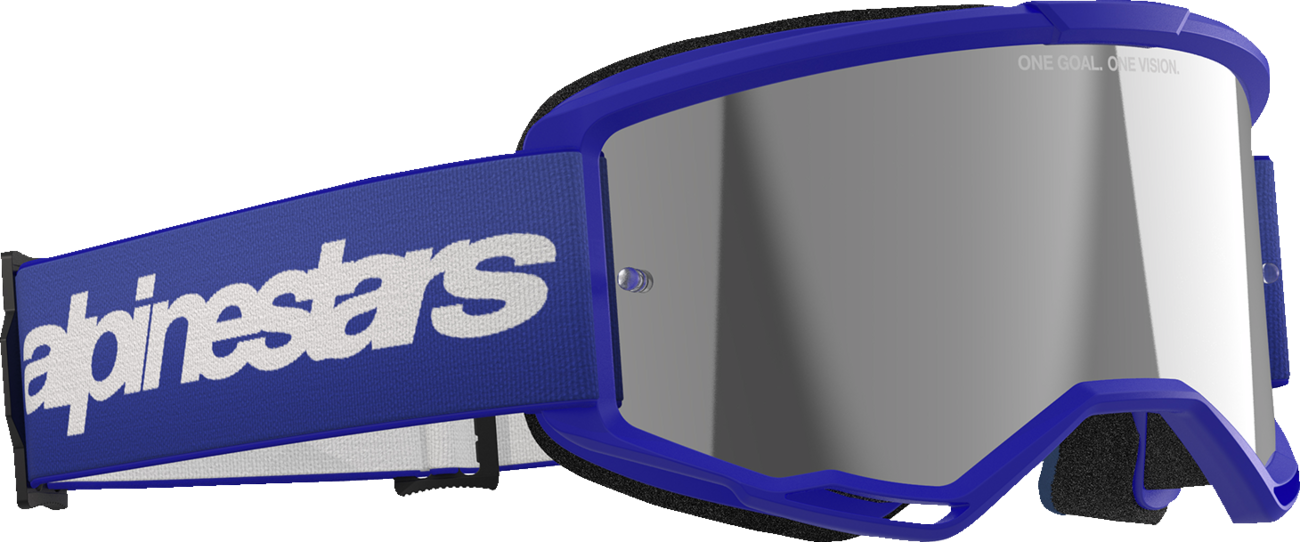Alpinestars GOGGLES Vision 3 with blue frame and silver mirror lens, designed for motocross or racing use.
