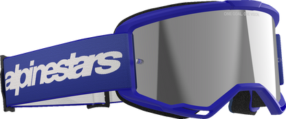 Alpinestars GOGGLES Vision 3 with blue frame and silver mirror lens, designed for motocross or racing use.