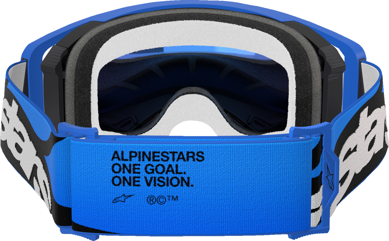 Alpinestars GOGGLES Supertech Stream with blue mirror lens and ABS Vision frame, designed for motocross or racing riders.