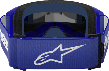Alpinestars GOGGLES Vision 3 blue riding goggles with silver mirror lens, designed for motocross and off-road use.