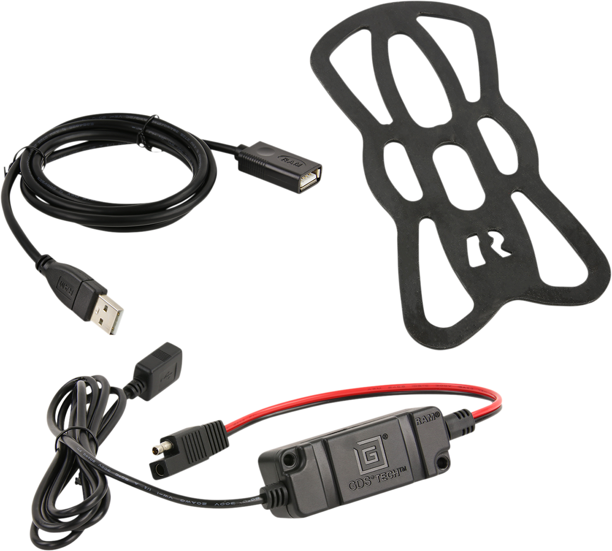 Wireless waterproof RAM Mounts device holder with hardwire charger and U-bolt mount, designed for engine applications by Bill's Exhausts.