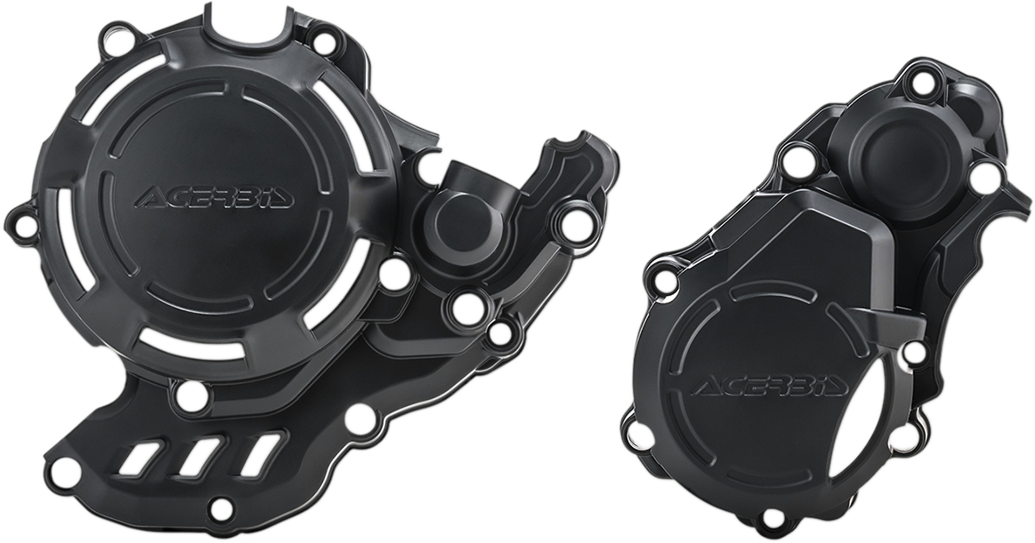 Black Acerbis X-Power Cover Kit for KTM and Husqvarna motorcycles, showcasing durable body protection components.