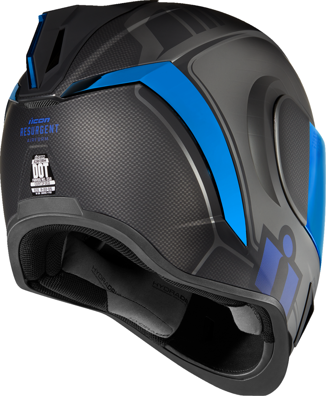 Blue ICON Airform™ Helmet Resurgent XS with aerodynamic design and ventilation, showcasing the lightweight motorcycle helmet.