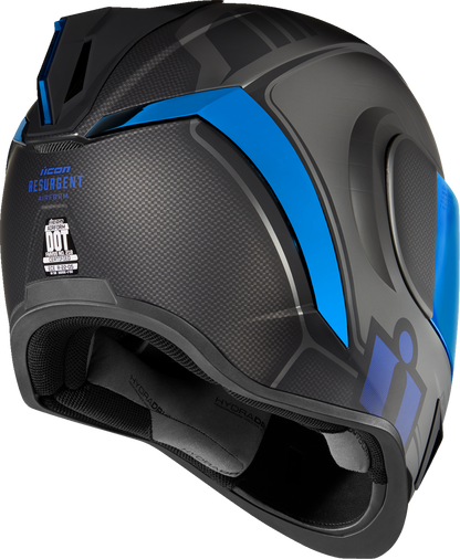 Blue ICON Airform™ Helmet Resurgent XS with aerodynamic design and ventilation, showcasing the lightweight motorcycle helmet.