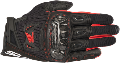Alpinestars Honda SMX-2 Air Carbon V2 motorcycle gloves in black and red, large size, with protective armor and breathable mesh.
