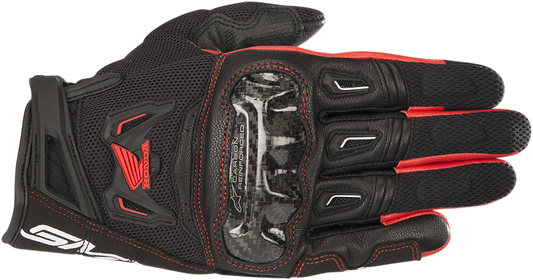 Alpinestars Honda SMX-2 Air Carbon V2 motorcycle gloves in black and red, small size, with protective carbon knuckles.