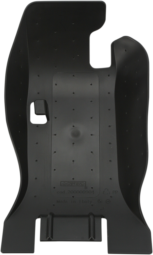 A black ACERBIS skid plate for Husqvarna and KTM motorcycles, made of durable body material, designed for off-road protection.