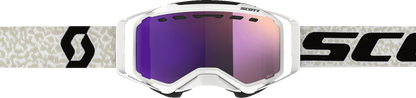 Scott Prospect Snow Cross Goggle in white and black with purple chrome lens, designed for winter sports and snowboarding.