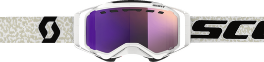 Scott Prospect Snow Cross Goggle in white and black with purple chrome lens, designed for winter sports and snowboarding.