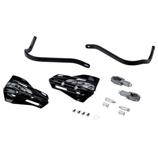 Black ZETA Armor XC Handguard Kit for 22.2mm handlebars, designed for mountain bikes, featuring durable protection and easy installation.