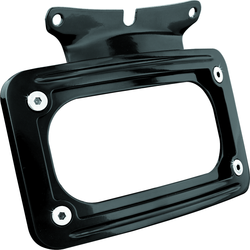 Kuryakyn curved license plate mount for Harley-Davidson Road and Touring bikes, part #3149, shown installed on motorcycle.
