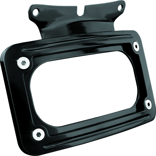 Kuryakyn curved license plate mount for Harley-Davidson Road and Touring bikes, part #3149, shown installed on motorcycle.