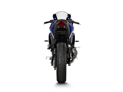 Bill's Exhausts R3 AKRAPOVIC slip-on titanium muffler with titanium end cap for Yamaha YZF-R3 and MT-03 2022-2025.