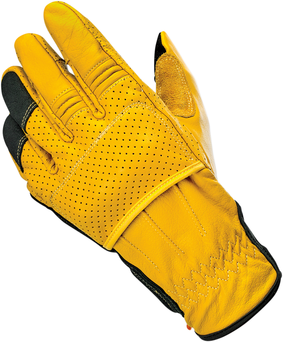 Bill's Exhausts BILTWELL Borrego Gloves in gold and black, small size, showcasing a stylish, durable gloves design.