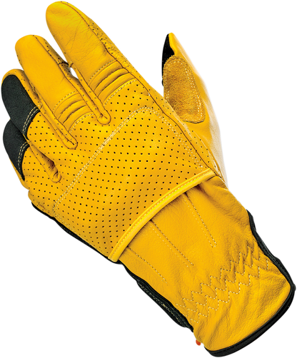 Bill's Exhausts BILTWELL Borrego Gloves in gold and black, small size, showcasing a stylish, durable gloves design.