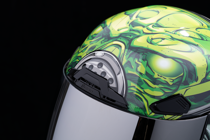 Blue ICON Airframe Pro helmet in outbreak design, XS size, with sleek aerodynamic shape and bold graphic details.