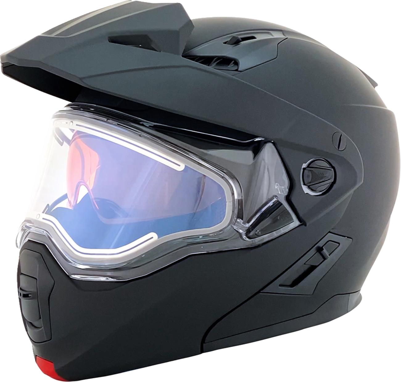 Bill's Exhausts AFX FX-111DS electric snow helmet in matte black, 2XL size, with clear visor and ventilation features.