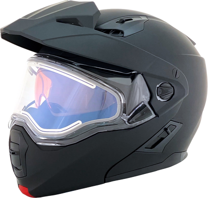 Bill's Exhausts AFX FX-111DS electric snow helmet in matte black, 2XL size, with clear visor and ventilation features.