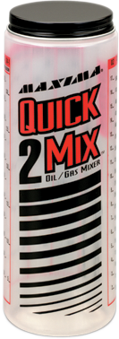MAXIMA RACING OIL Quick-2-Mix™ 10120 oil and gas ratio mixing bottle for precise fuel mixing in motorcycle and automotive engines.