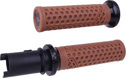 ODI Van's Lock On grips for '23-'24 CVO Harley-Davidson motorcycle with black and teal design, textured rubber surface