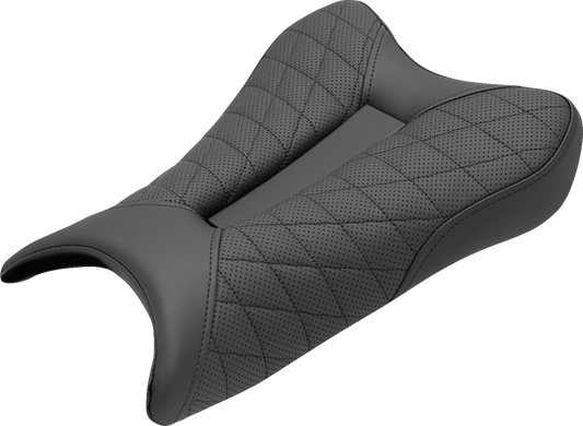 Black SADDLEMEN Track Seat with lattice stitch detail for Kawasaki ZX6R 2019-2022, designed for sporty motorcycle riding.