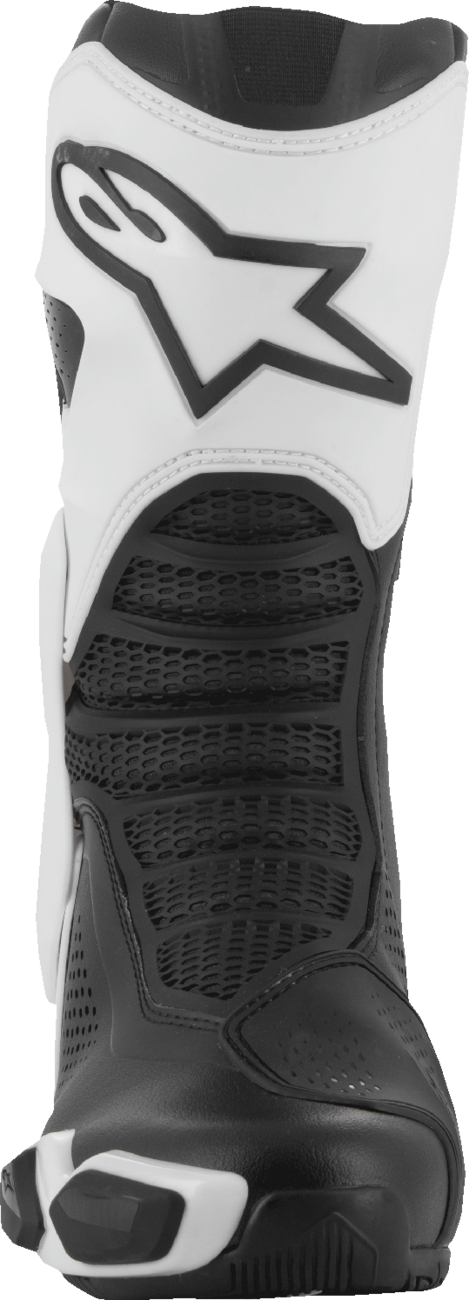 Alpinestars SMX-6 V3 vented motorcycle riding boots in black and white, US 8, featuring durable construction and protective design.