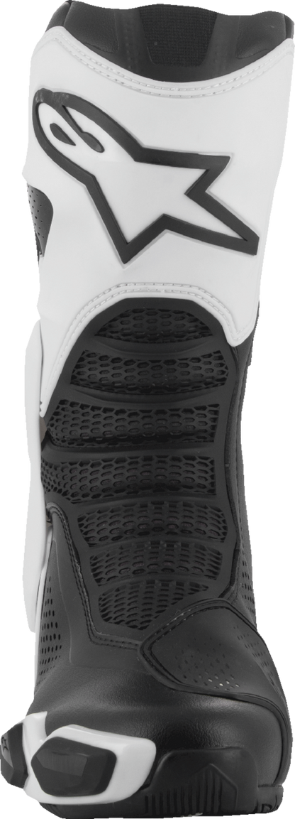 Alpinestars SMX-6 V3 vented motorcycle riding boots in black and white, US 8, featuring durable construction and protective design.