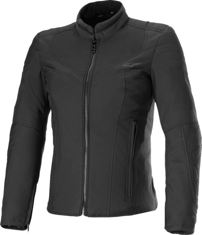 Alpinestars Stella Isla WR women's motorcycle jacket in black, showing its sleek design and protective features.