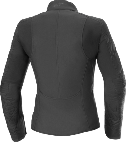 Black Alpinestars Stella Isla WR women's motorcycle jacket, size large, featuring protective armor and stylish design.