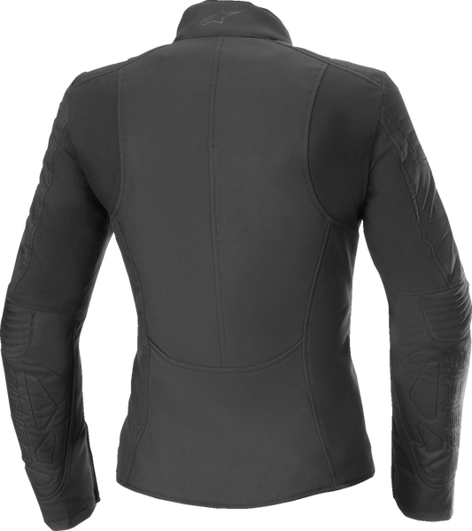 Black Alpinestars Stella Isla WR women's motorcycle jacket, size large, featuring protective armor and stylish design.