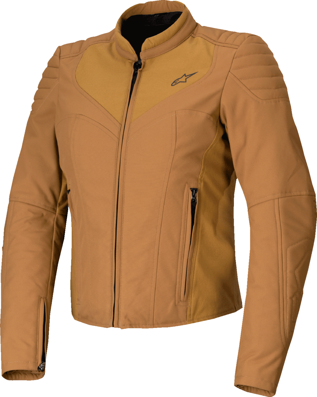 Alpinestars Stella Isla WR women's water-resistant motorcycle jacket in utility brown and light gold, size XS.