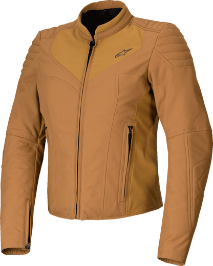 Alpinestars Stella Isla WR women's water-resistant motorcycle jacket in utility brown and light gold, size XS.