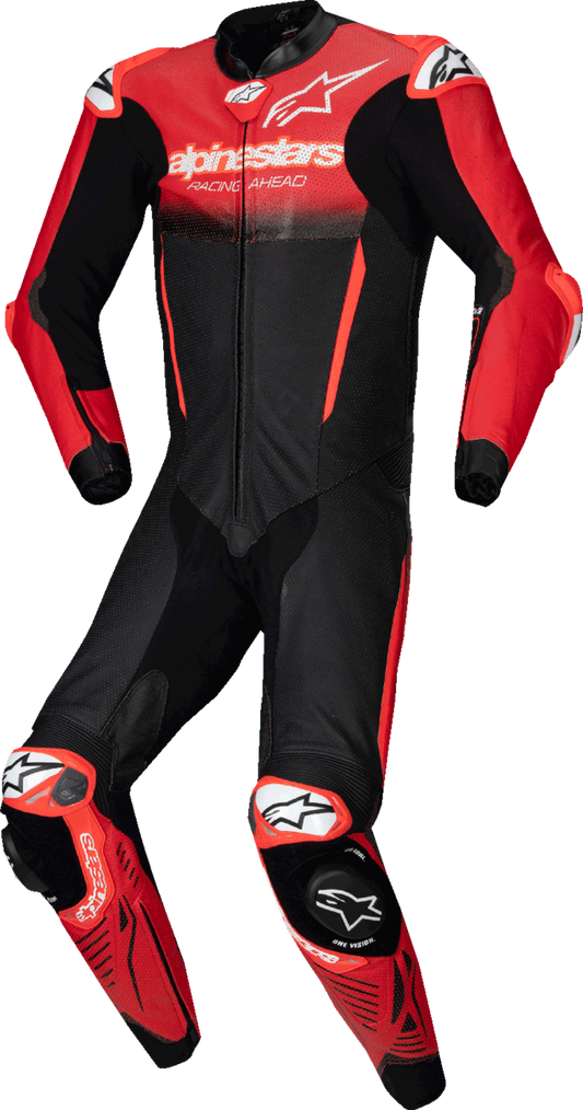 Alpinestars GP-R7 1-piece leather racing suit in black and red with US 40/EU 50 size, designed for track and race riders.
