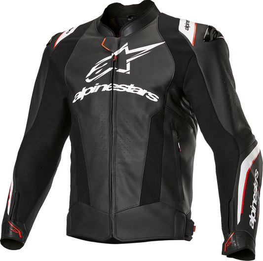 Alpinestars Missile V3 Ignition Leather Jacket in black and white, US 38 / EU 48, displayed on a mannequin.