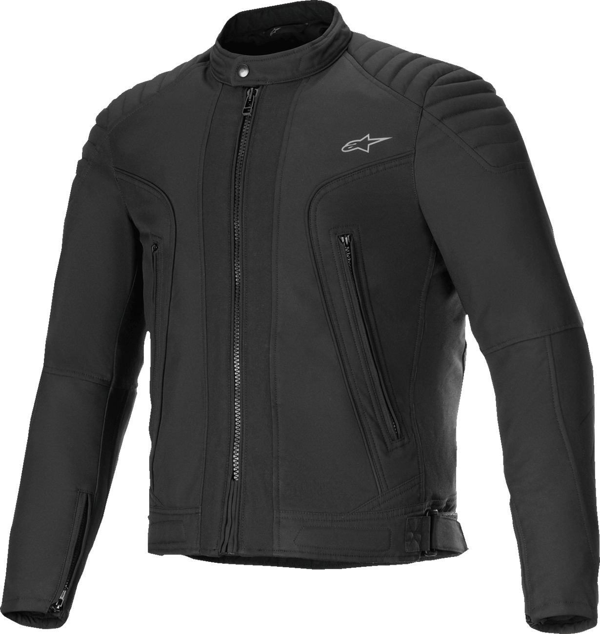 Alpinestars Clayton WR motorcycle jacket in black, 4XL, featuring waterproof and insulated design, shown on a hanger.