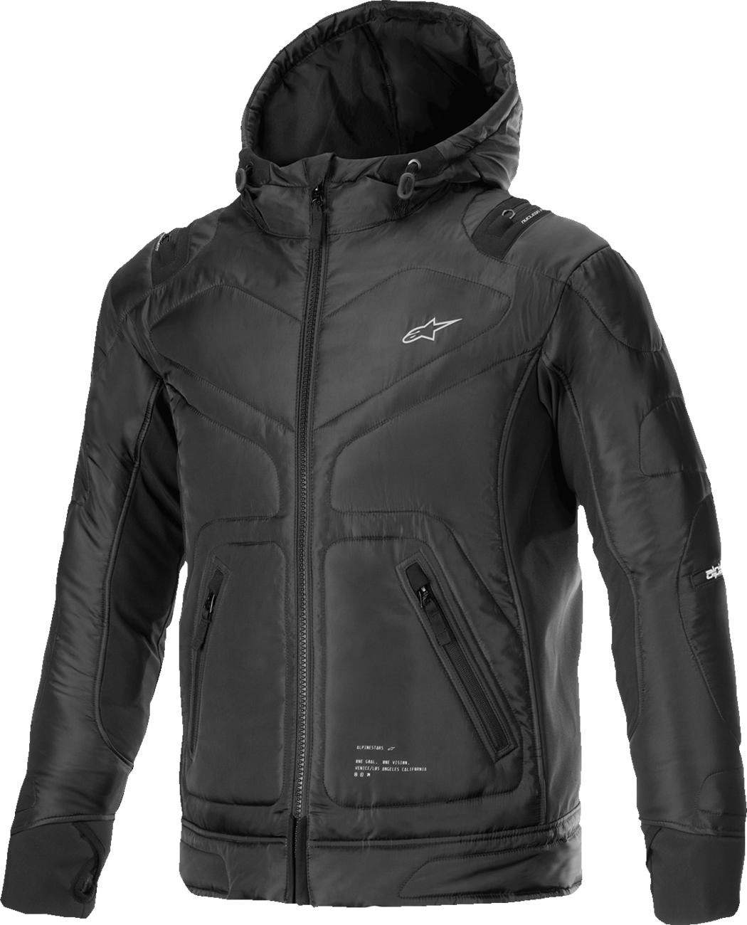 Alpinestars Mohobbs WP motorcycle jacket in black with packable rain cover, 2XL size, designed for modern streetwear riding.