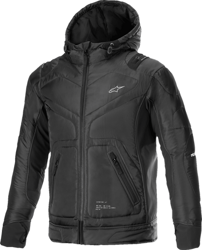 Alpinestars Mohobbs WP motorcycle jacket in black with packable rain cover, 2XL size, designed for modern streetwear riding.