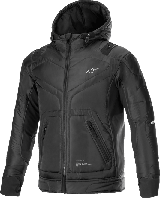 Alpinestars Mohobbs WP motorcycle jacket in black with packable rain cover, 2XL size, designed for modern streetwear riding.