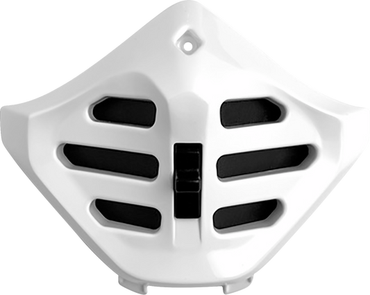 White Arai Helmets XD-5 chin vent showing close-up of vent opening with branding and ventilation details.