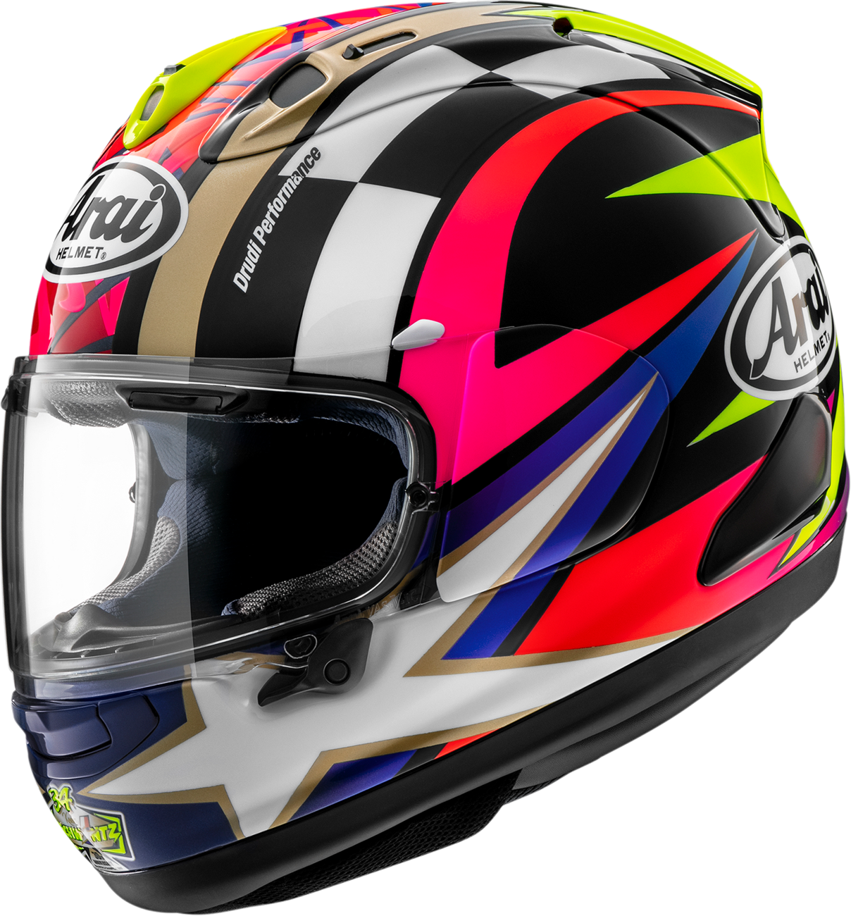 Arai Helmets Corsair-X Schwantz 30th Anniversary helmet in medium size, featuring detailed graphics and ventilation vents.