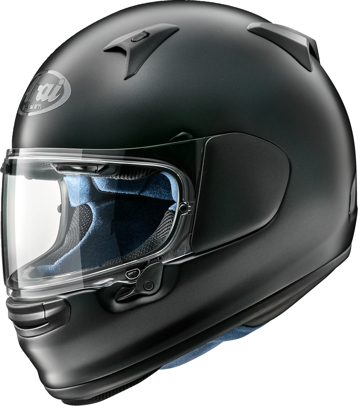 Arai Signet-X Black Frost motorcycle helmet in 2XL with VAS Shield System and Pinlock 120 lens, featuring sleek design and ventilation.